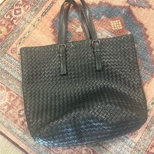 Bottega Veneta Black Woven Tote Bag